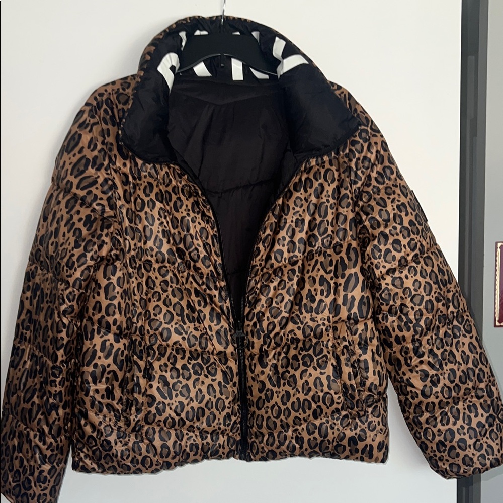 DKNY Leopard Print Puffer Jacket
